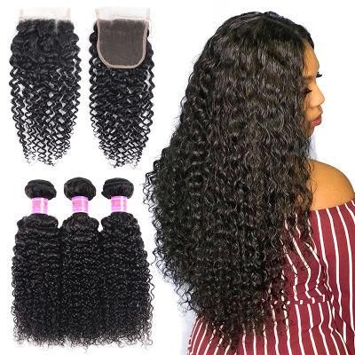 Kbeth 2021 Brazilian Kinky Curly Closure 100% Unprocessed Human Hair Weave Bundles with Closure for Black Women China Vendors