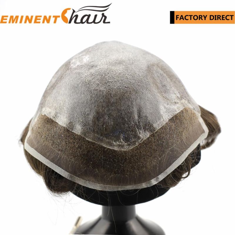 Human Hair Men′s Hair Topper Lace Front Natural Hairline Toupee