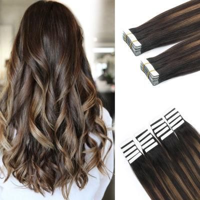 Custom Color Virgin Cuticle Aligned Brazilian Hair Double Drawn Tape in Hair Extensions Vendor 100% Raw Remy Human Hair
