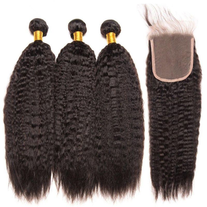 Luxuve Wholesale Kinky Straight Raw Hair Bundles Vendors, Yaki Virgin Hair Frontal and Bundles, 100% Brazillian Hair Bundles