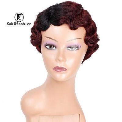 Part Side Synthetic Short Wigs Ombre Red Deep Wave Hair Wigs Synthetic Pixie Cut Short Wigs