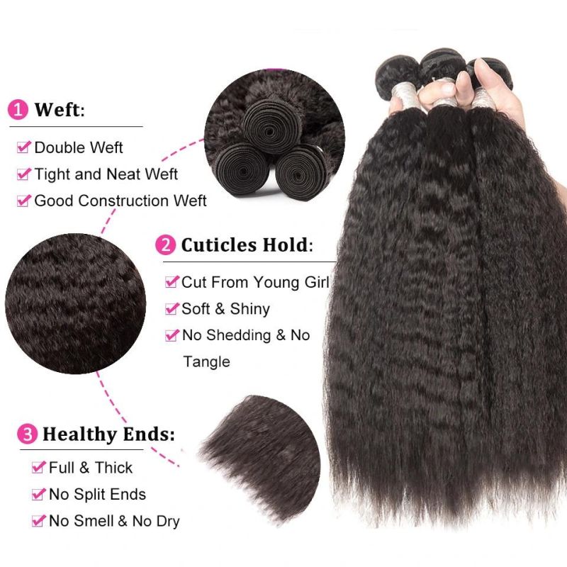Kinky Straight Human Hair Weave Bundles with Lace Frontal