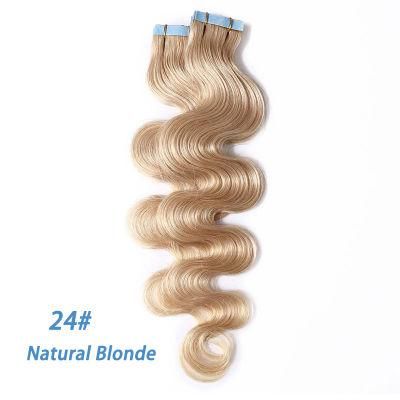 12&quot;-24&quot; 2.5g/PC Remy Human Hair Body Wave Tape in Hair Extensions Adhesive Seamless Hair Weft Blonde Hair 20PC (24# Natural Blonde)