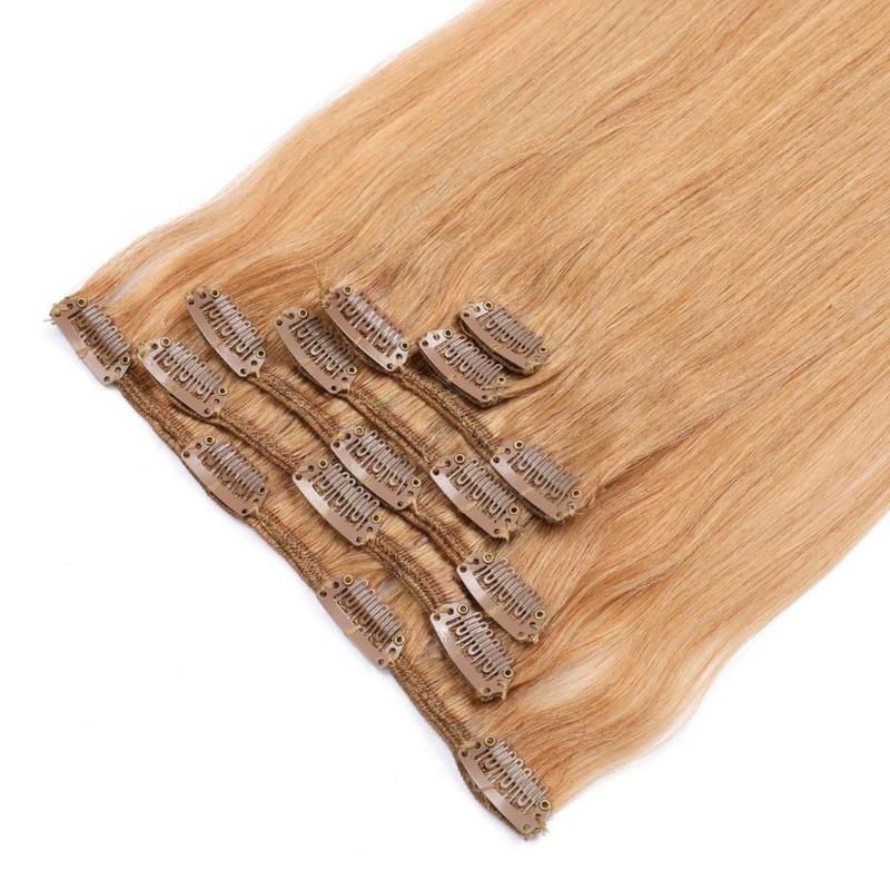 7PCS/Set 16 Clips Seamless Double Weft Virgin Human Clip in Remy Hair Extension #12