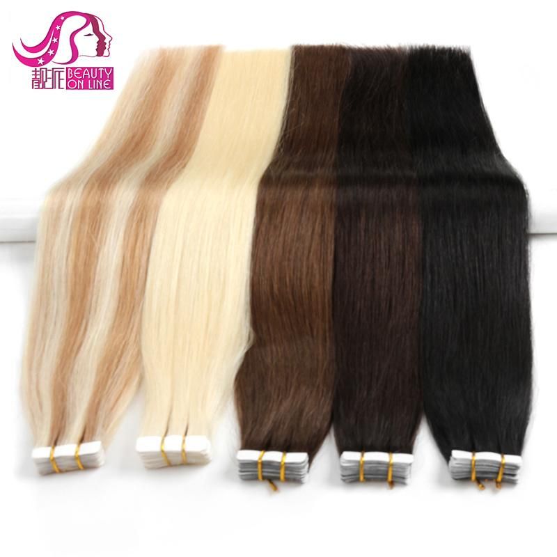 European Double Drawn Russian Human Hair Tape Hair Extension, High Quality Natural Remy Tape in Hair Extension