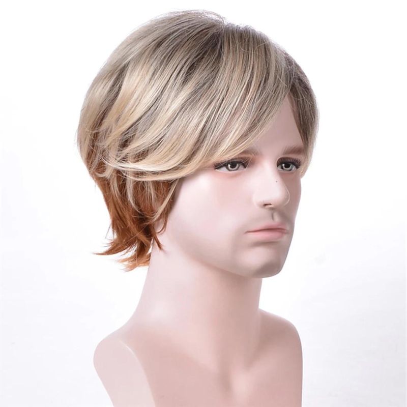 Toupee Ombre Men Short Human Hair Wigs Men Prime Daily Wig Male Natural Curly Hair Breathable Men Short Hair Wigs Men Daily Lace Front Wig