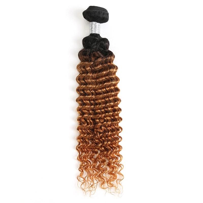 95g T1b/30 Curly Human Hair Bundles Brown/Golden Human Hair Bundles Double Drawn Hair Extension Brazilian Human Hair Bundles with 20"