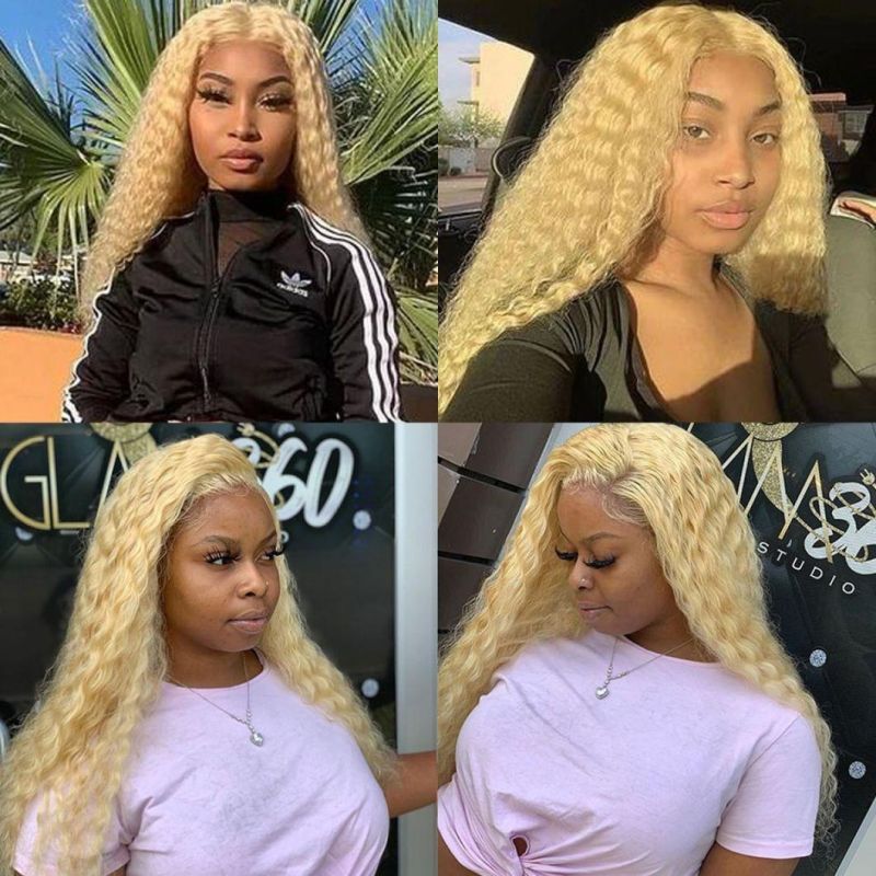 613 Blonde Deep Wave Wigs Human Hair 13X6 Lace Front Wigs