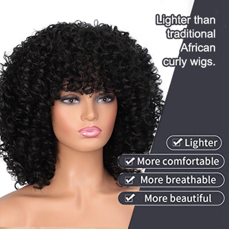 Kaki Loose Curly Wave Black Short Wig for Black Women Synthetic Hair Wigs