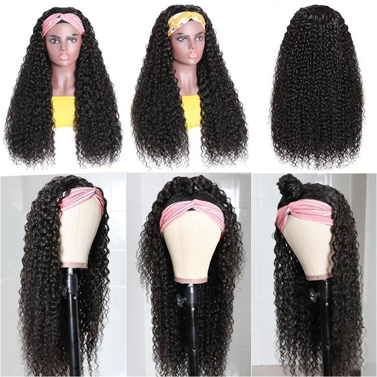 Wholesale Raw Indian Virgin Remy Human Cuticle Aligned Kinky Curly Hair None Lace Wigs for Black Women Glueless Headband Wig