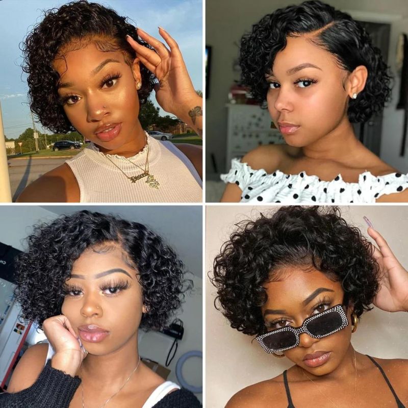 Water Wave Short Bob Wig Bouncy Curly Lace Front Wigs 180% Density 8 Inch