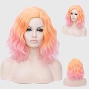Aicos Candy Orange Pink 35cm Short Curly Halloween Party Anime Cosplay Wig for Women, Heat Resistant Full Wig +Cap