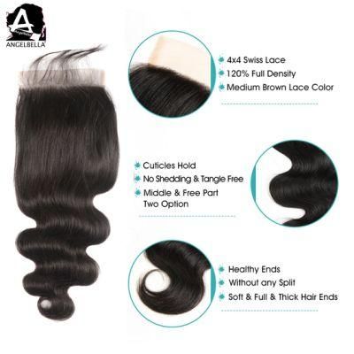 Angelbella Body Wave Lace Closure Human Remy Hair 5X5 Closures Silk Top Closures for Black Women