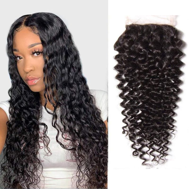 Lace Closure Curly 4X4 Brizilian Virgin Human Hair Closure Curly Wave Hair Closure Natural Black Color Hair Extention 14 Inch
