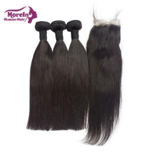 Wholesale 100% Morein Hair Virgin Brazilian Unprocessed Hair Extension 10A Grade Straight Human Hair Bundle with Closures