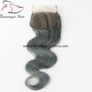 Wholesale 8&quot; to 20&quot; in Stock Remy Human Hair Body Wave 4*4 Lace Closure Grey Color Lace Closure