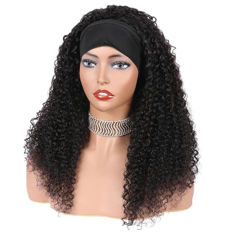 Headband Kinky Curly Wig Human Hair Full Machine Made Non-Lace Wig