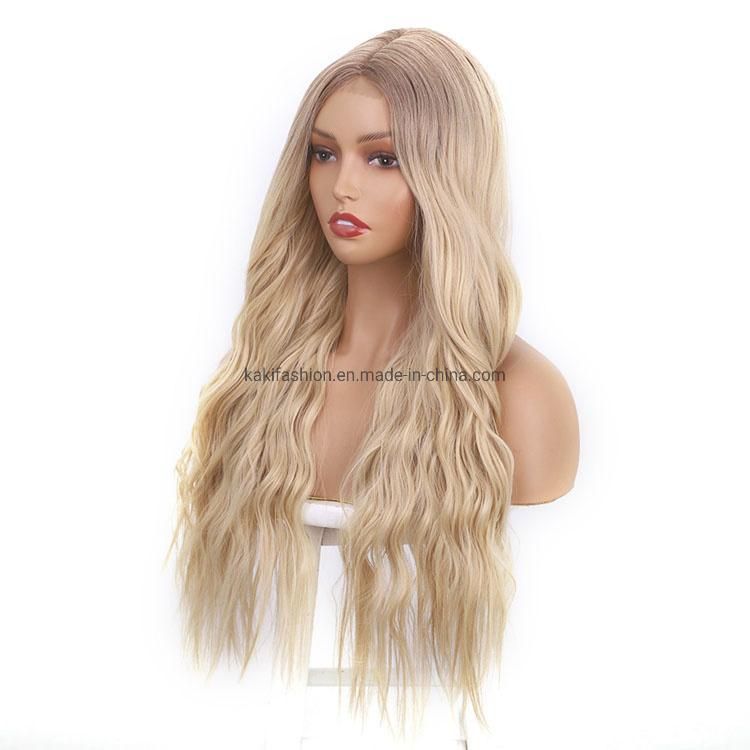 Synthetic Wig Colored Bloned Hair Long Body Wavy Middle Part High Quality Good Premiun Wig