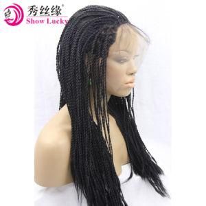 Cheap Price Long Braided Box 2X Twist Front Lace Wig Synthetic Braided Medium Twist for Afro Women Heat Resistant Fiber Wig