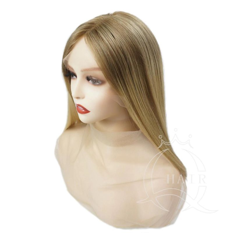 B16inch Blonde Color Best Quality Human Hair Made Lace Wigs Swiss HD Lace Front Top Wig for Lady with Beauty or Medical Use