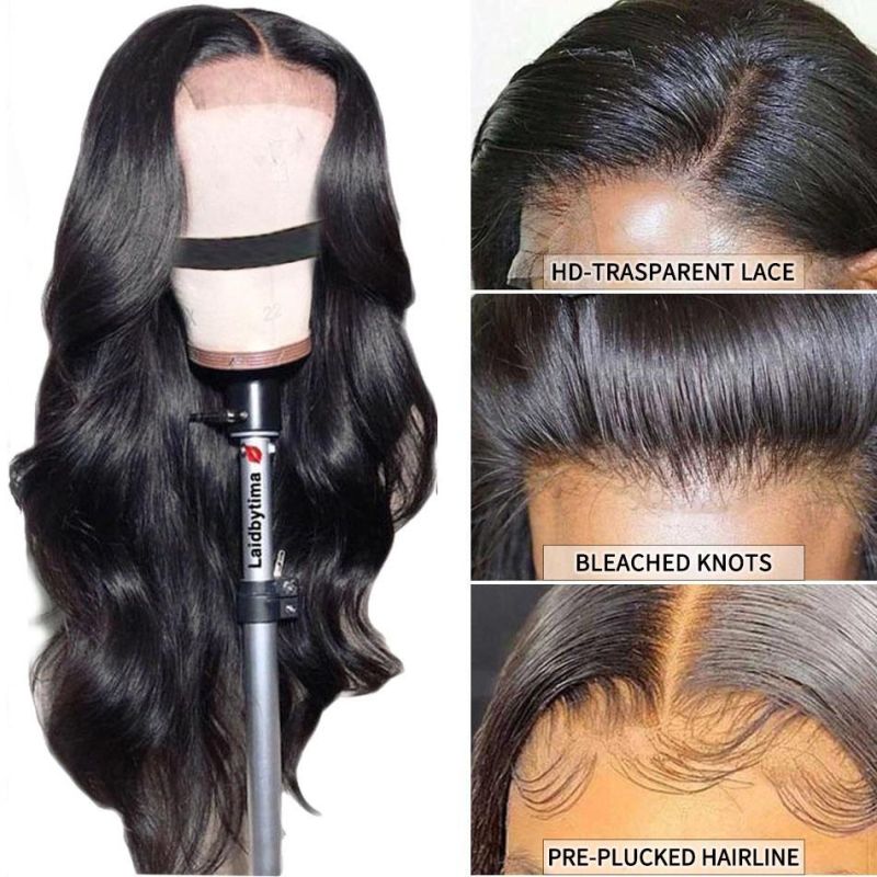 Human Hair 13X4 Body Wave Lace Front Wig Pre Plucked 200% Density HD Transparent Lace Frontal Human Hair Wigs