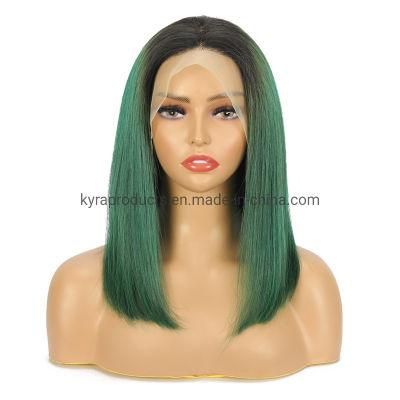 Green Human Hair Brazilian Bob Wig 13X4 Front Lace Straight Remy Human Hair Wigs Straight Green Color Lace Front Wig