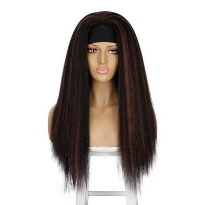 Ombre Brown Synthetic Yaki Silky Straight Headband Wigs Wholesale Human Hair Wig