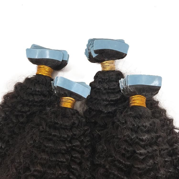 100% Human Hair Raw Remy Virgin 4A Curly Tape in Hair Extensions