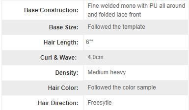 Custom Made Remy Hair Male Toupee
