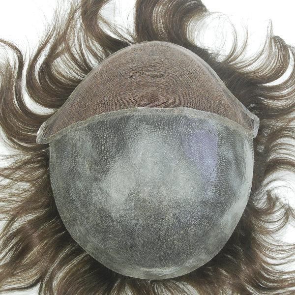 Transparent Poly with French Lace Front Men′s Hairpiece