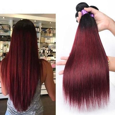 Remy Hair 1b 99j Burgundy Indian Straight Virgin Hair 4PCS Bundles Ombre Straight Indian Human Hair Extensions