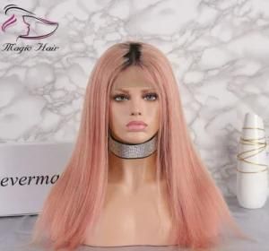 High Quality Pink Color 130% Density Human Full Lace Straight Hair Wig