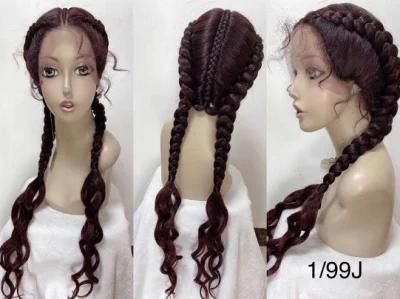 Synthetic Wigs Lace Front 2 Braids Hair Long Wig 26inch