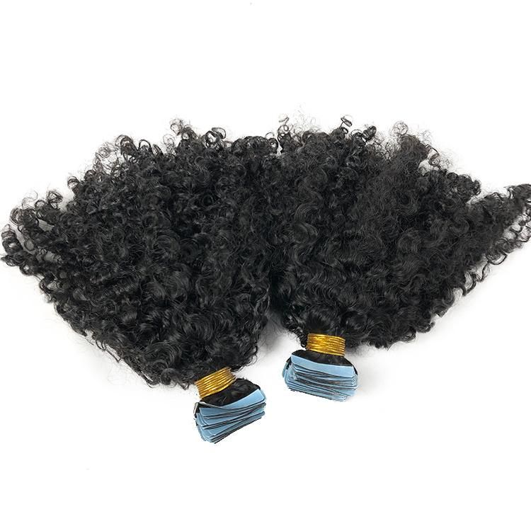 Cuticle Aligned Human Hair Kinky Curly Tape in Hair Extension