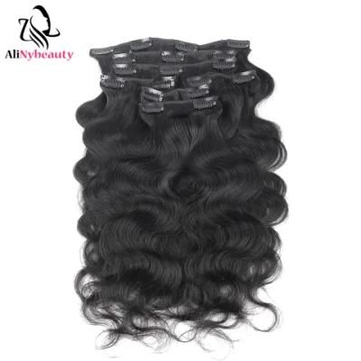 Wholesale Cheap Price Black Body Wave Virgin Brazilian Clip in Hair Extensions