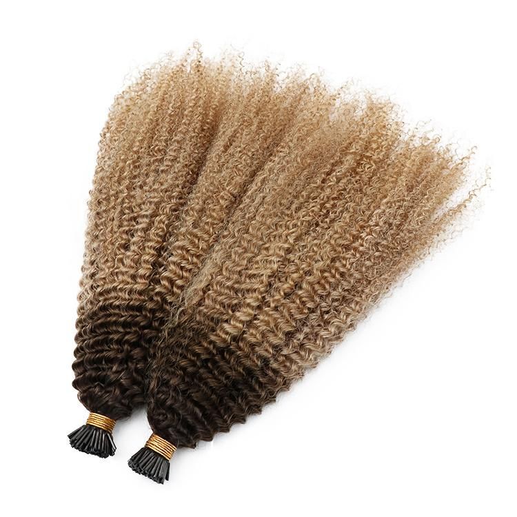 Cuticle Remy Aligned Keratin I-Tip Jerry Curly Human Hair Extensions #T2/27