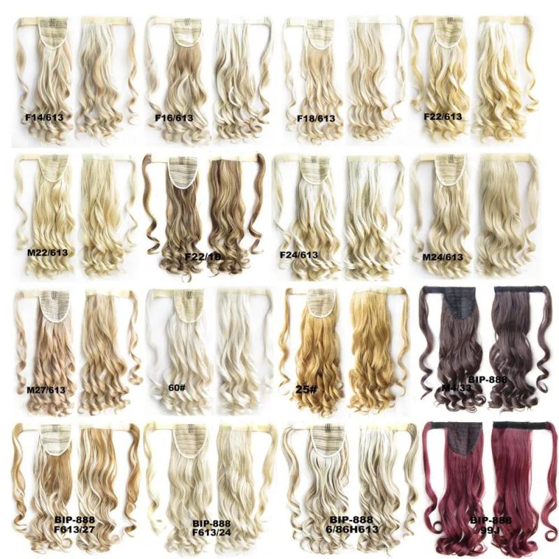 Kbeth Cheap Price Ponytail Extensions 22 Inch 55cm Long Magic Paste Black Brown Blonde Heat Resistant Curls Wavy Ponytail Synthetic Ponytail Hair Extension