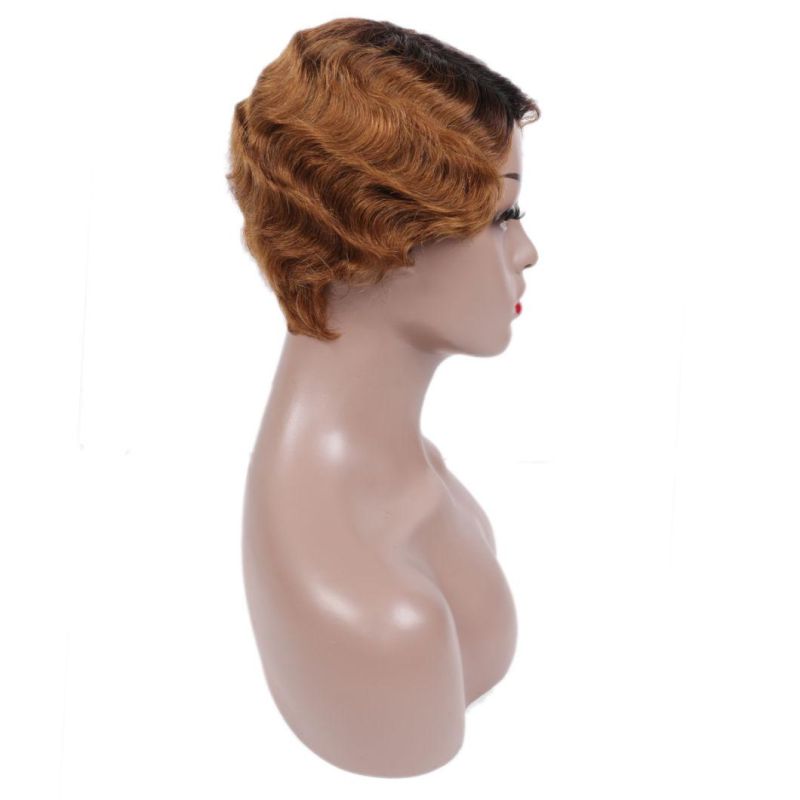 Short Afro Curly Human Hair Wigs Machine Made Black Color Kinky Curly Wigs