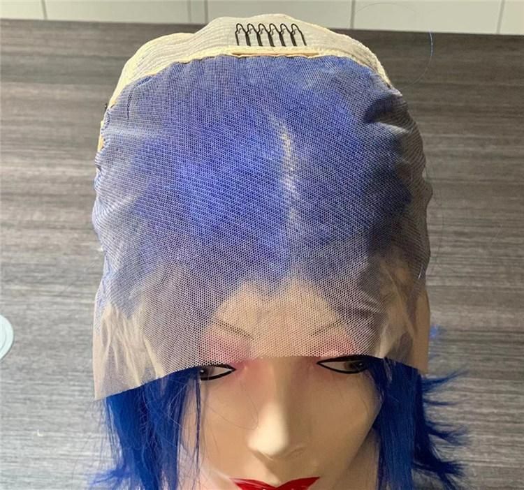 Fast Delivery 13*4 Frontal Blue Colour Human Hair Wigs Bob Blue Wig 180 Density Wig