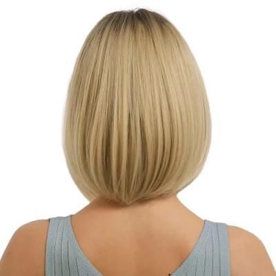 Blonde Wig with Bangs Short Hair Wigs for Women Ombre Blonde Wig Straight Bob Wig Synthetic Natural Heat Resistant Side Part Wigs 14 Inch