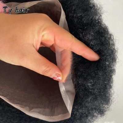 360 Weave Hair Replacement Human Men Toupee India Hair Curly Root Real Afro Kinky Piece Systems Wig for Black Bald Man
