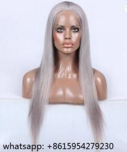 Human Hair Full Silver Color Straight Hair Wig Natural Hairline