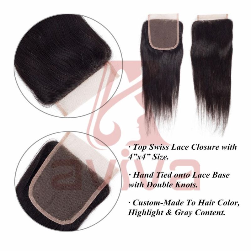 Human Hair Lace Closure Brazilian Straight Hair Closure 4X4 Free Part 8-20 Inch Remy Hair Closure