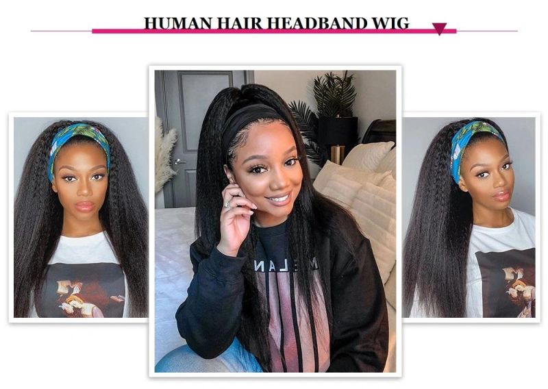 Hot Sale Custom Color 150% 180% 200% Density 30 Inch 100% Human Hair Loose Deep Wave Women Curly Headband Wig