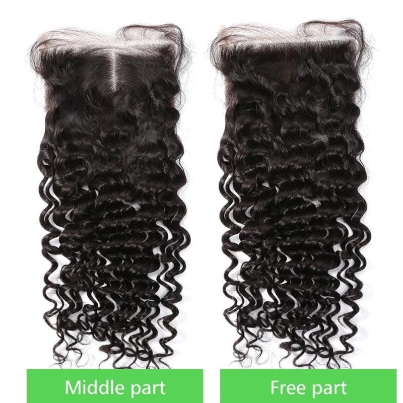 Deep Wave Bundles with Closure Brazilian Curly 100%Human Hair Water Wave Bundles Weave and Lace Frontal Remy 32 Inches