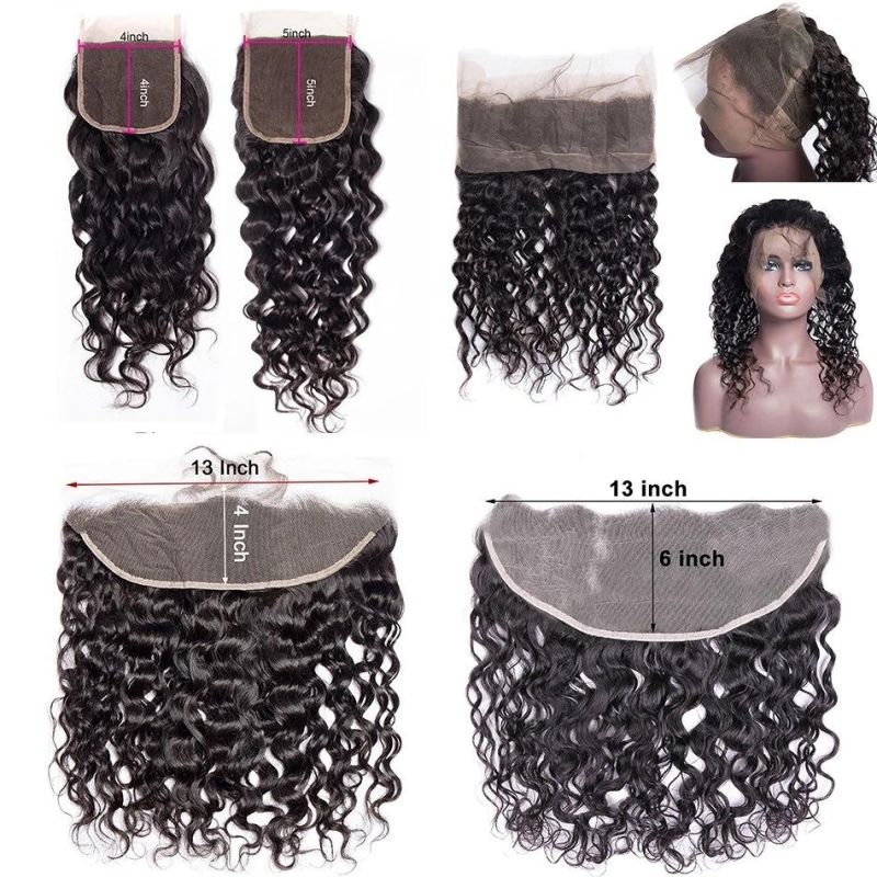 Wholesale 13X4 13X6 Natural Wave Lace Frontal Closure Water Wave 4X4 5X5 Lace Closure Brazilian Top Quality Remy 100 Human Hair 360 Lace Frontal