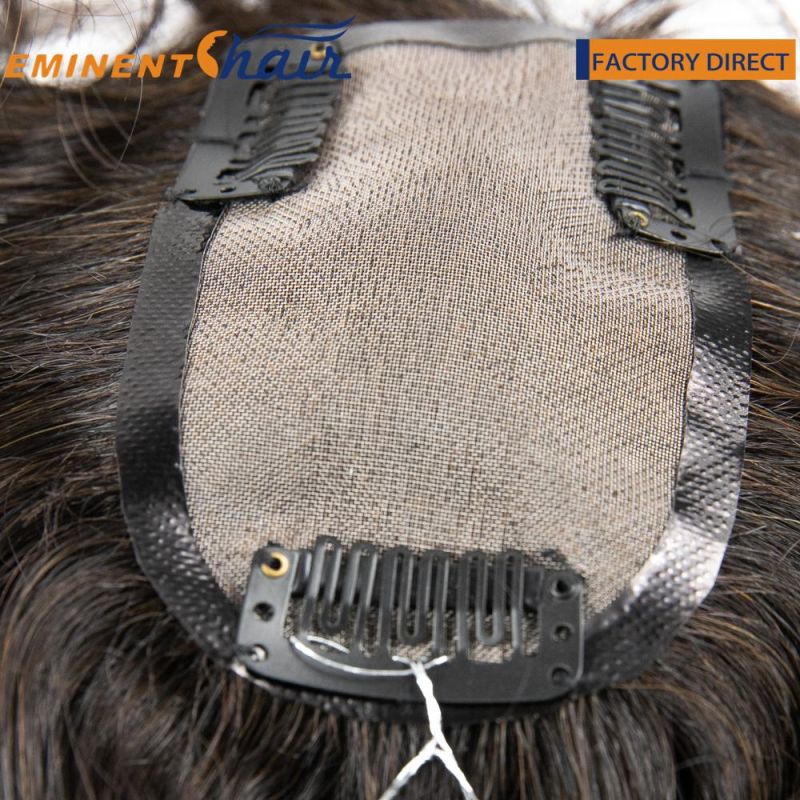 Remy Hair Fine Mono with Black PU Edge Topper with Clips
