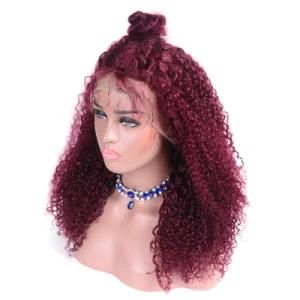 Wholesale Qingdao Vendor 99j Kinky Curly Brazilian Human Hair Lace Front Wig