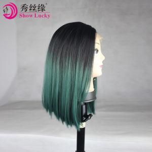 Customized Lace Front Ombre #1b/Green Wig Straight Synthetic Wigs for Black Women Heat Resistant Fiber Synthetic Hair Wig Free Shipping