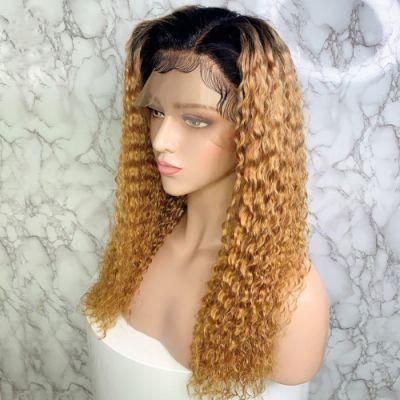 Ombre Honey Blonde Curly Human Hair Wig Brazilian Remy Preplucked 13X4 Lace Front Wig Glueless Baby Hair